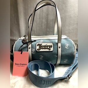 NEW Juicy Couture White Blue Denim Mini Barrel Bag